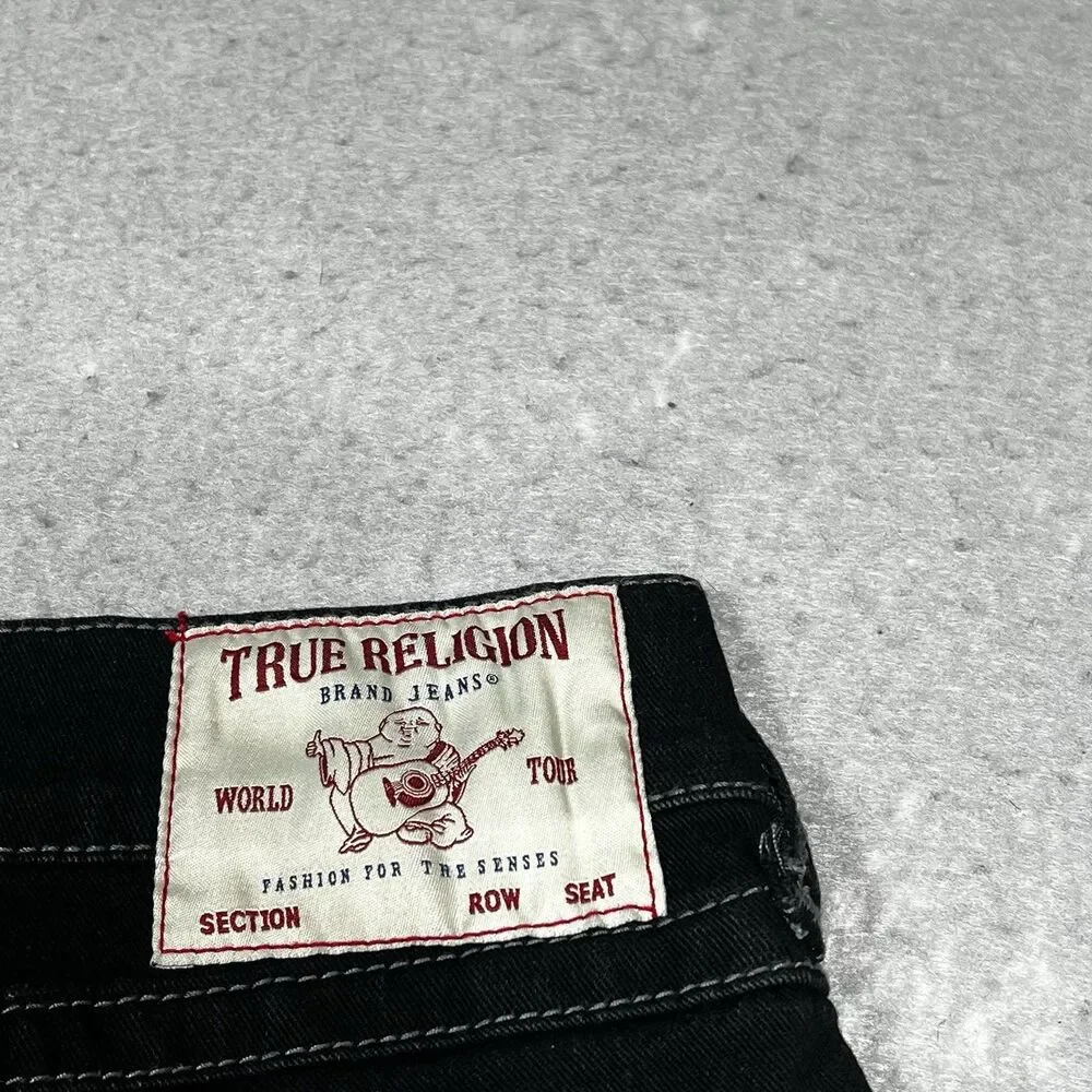 True Religion Jeans Mens Size 35 Black Ricky Straight Jeans Flap Pocket
